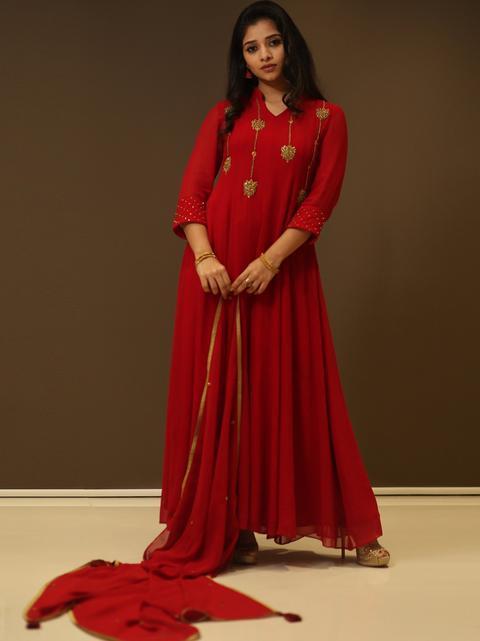 Buy Red color Georgette Anarkali Suit with Embroidered work - 84544 - Salwar